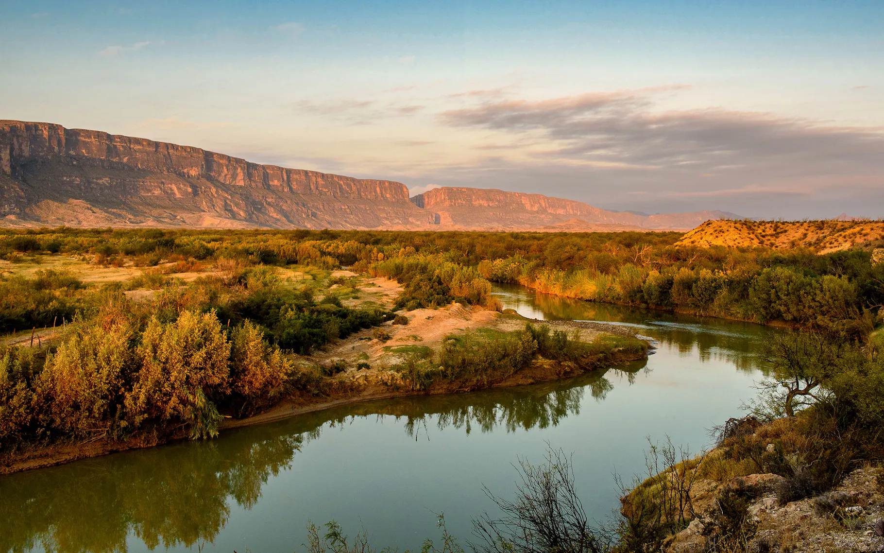 The Rio Grande wends its way through Big Bend National Park, with Santa Elena Canyon in the distance. Tim Speer, Getty.