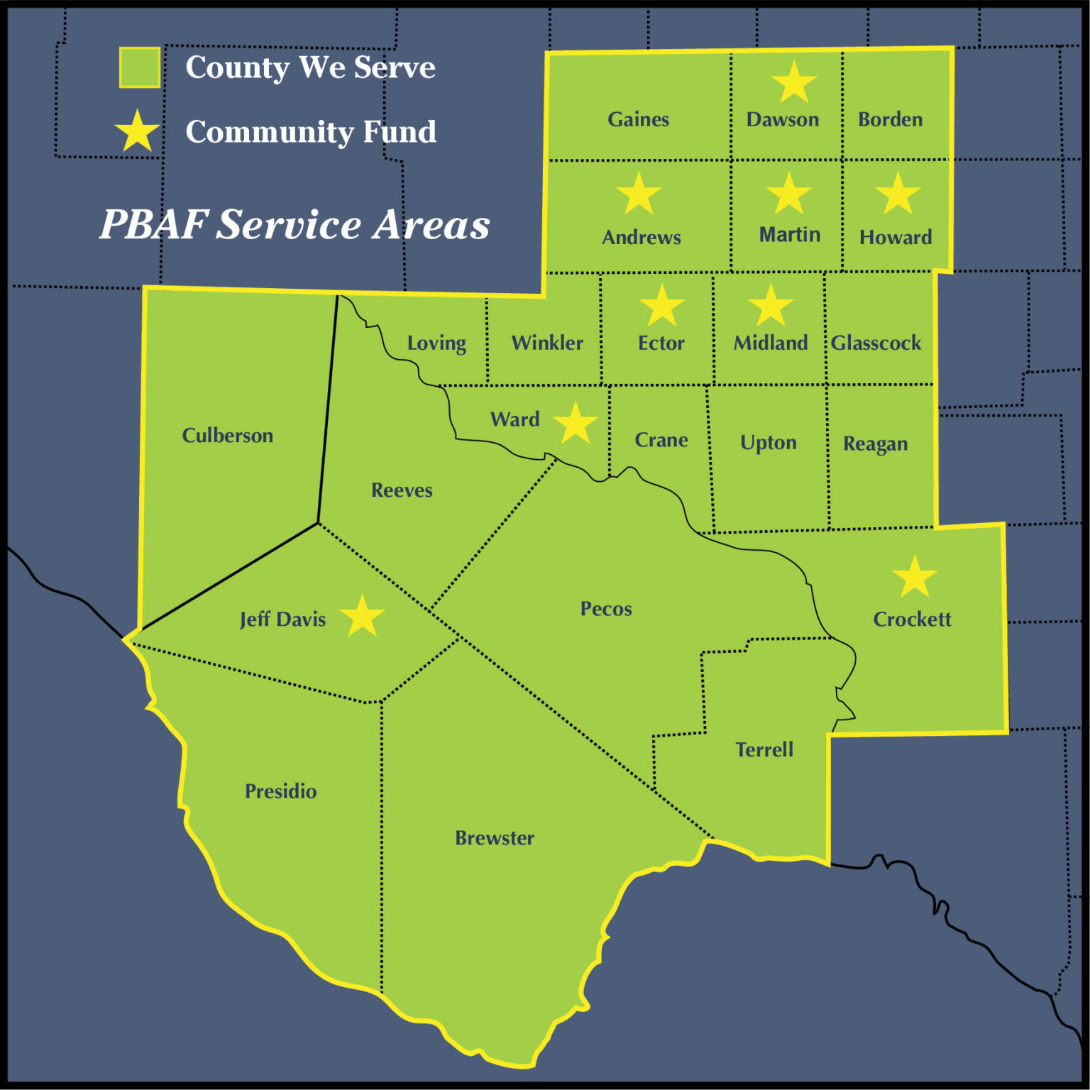 Permian Basin Area Foundation Service Area Map