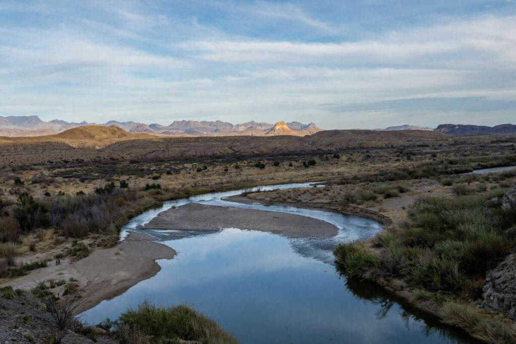 A river flows through a small canyon