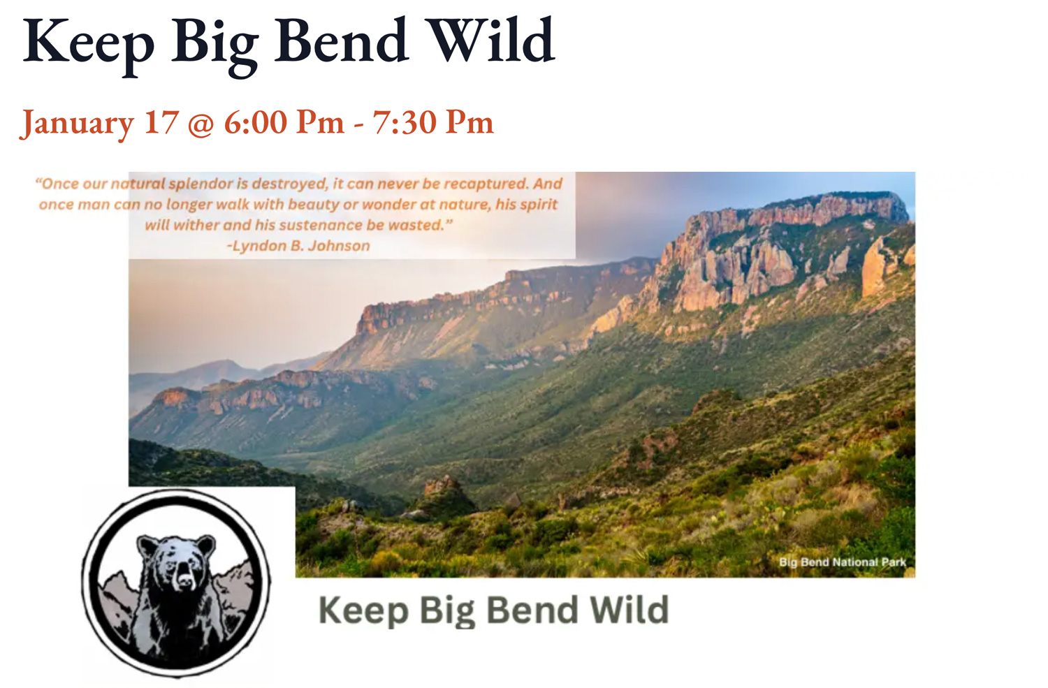 Keep Big Bend Wild Event Set January 2025