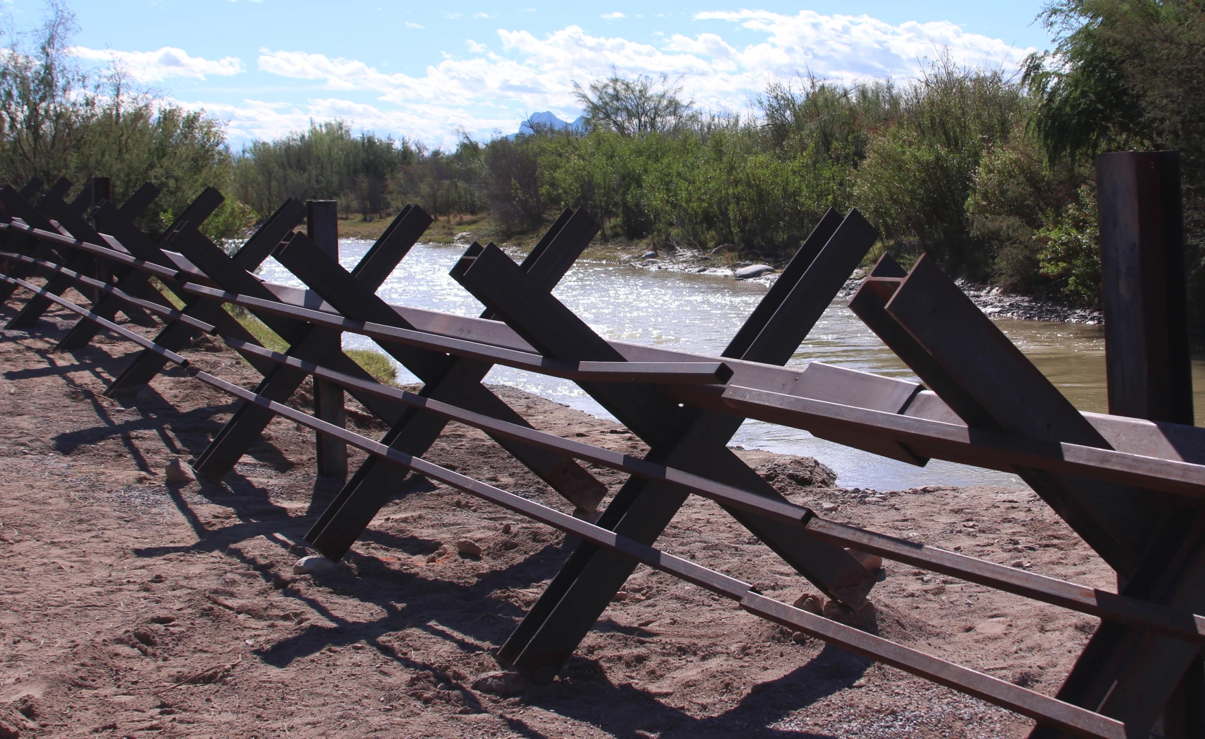 An example of vehicle barriers previously installed by U.S. Customs and Border Protection near Presidio, Texas in 2019. Photo by Greg Davis / U.S. Customs and Border Protection