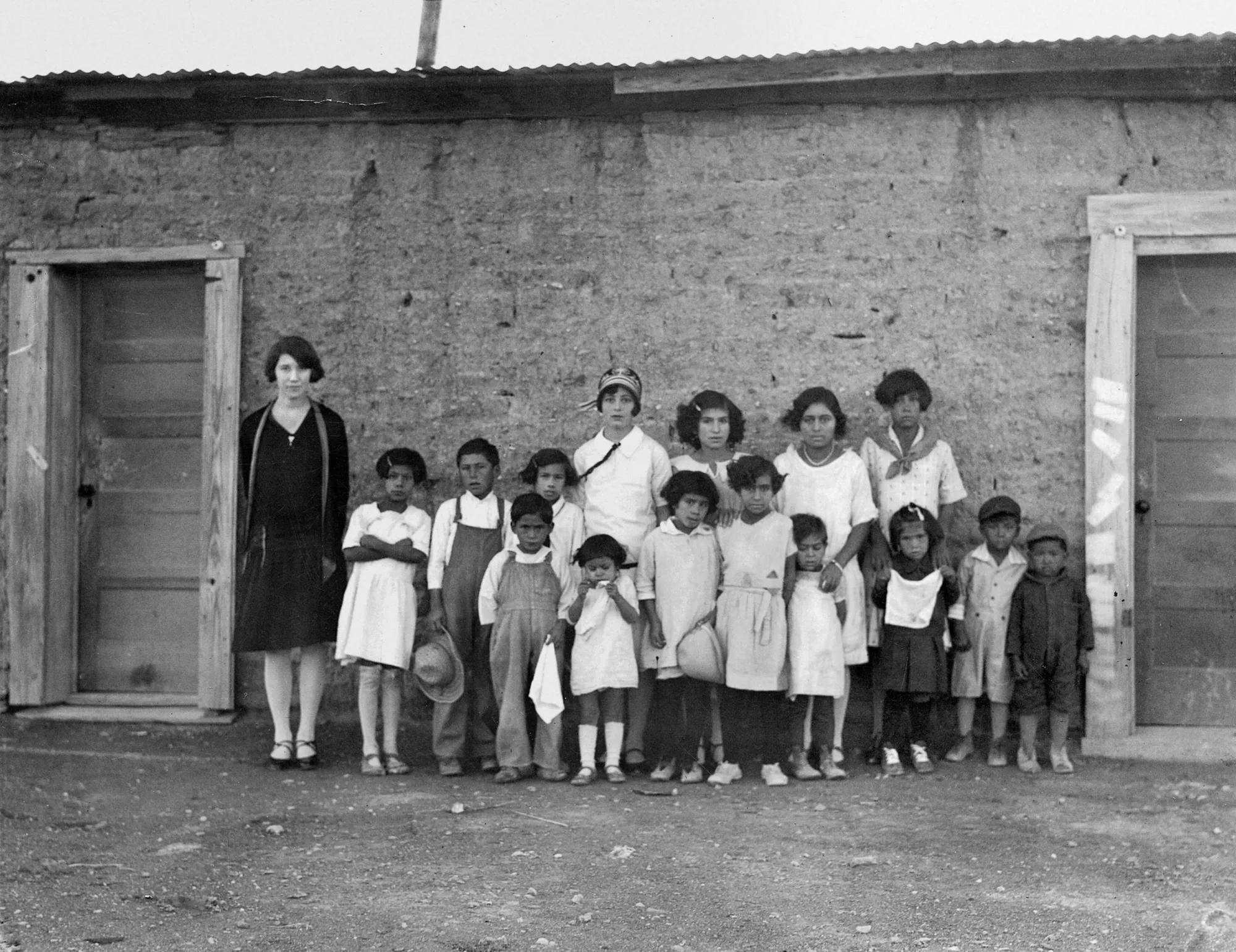 San Vicente schoolteacher Iva Lee Bales poses with her class at Glenn Springs. The residents of San Vicente were forced out of what's now Big Bend National Park during the 1940s. Photo courtesy of the Archives of the Big Bend, Steve and May Bennet Collection.