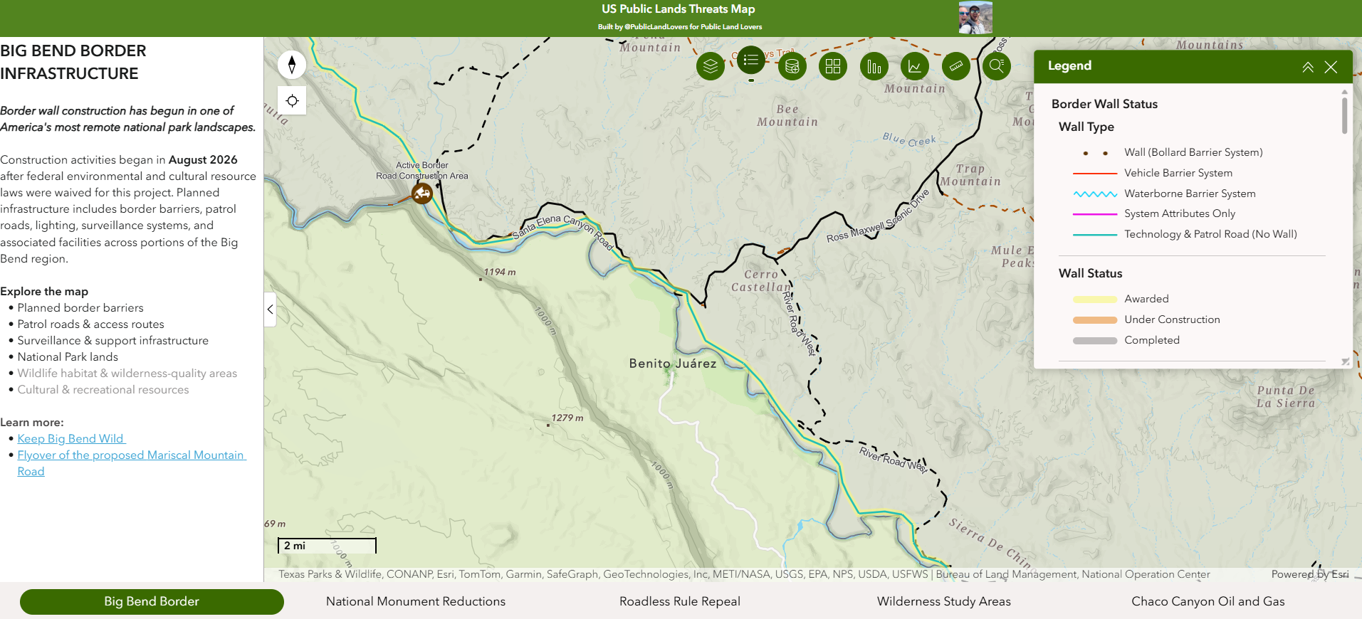 ARCGIS Big Bend Threats Map