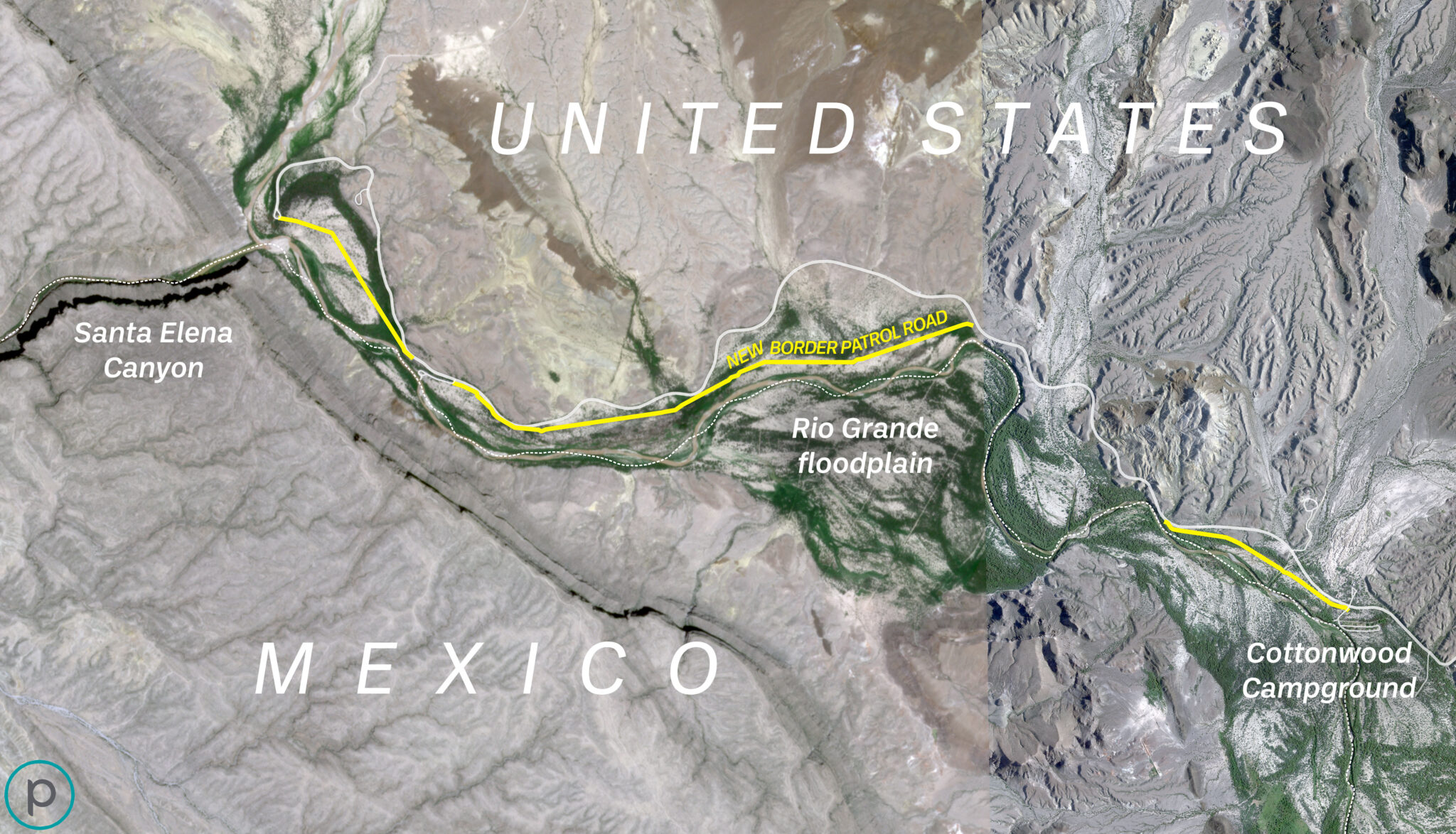 Planet Labs satellite imagery captured on August 15 and August 19 shows new roads cleared through the riparian forest around the Rio Grande in Big Bend National Park.